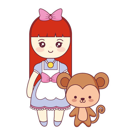 cute and little monkey with girl vector illustration designのイラスト素材