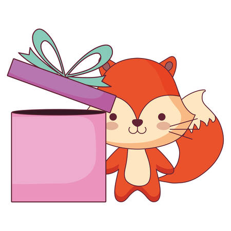 cute and little fox with gift vector illustration designのイラスト素材