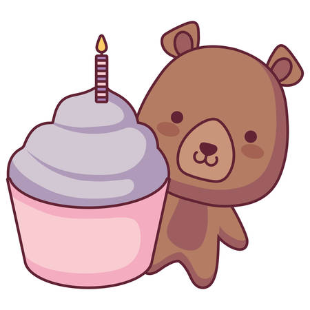 cute and little bear with sweet cupcake vector illustration designのイラスト素材
