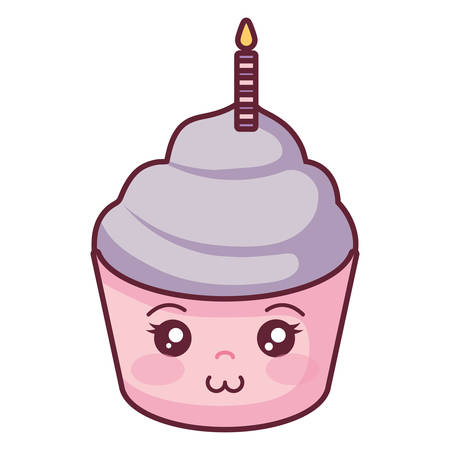 sweet cupcake with candle kawaii character vector illustration designのイラスト素材