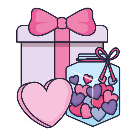 cute mason jar with love hearts and gift vector illustration designのイラスト素材
