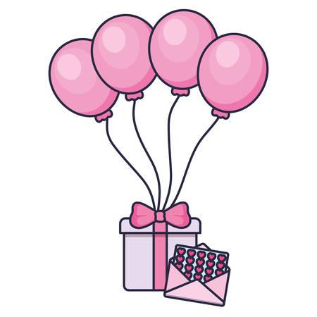gift box present with balloons helium vector illustration designのイラスト素材