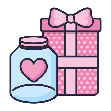 cute mason jar with love hearts and gift vector illustration designのイラスト素材