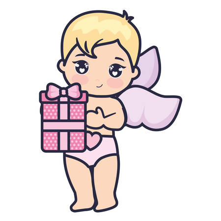 little cupid baby with gift vector illustration designのイラスト素材