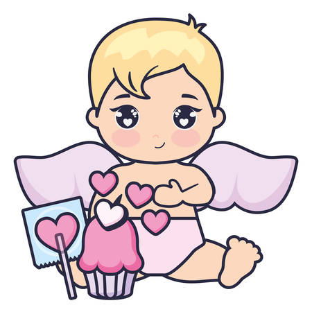 little cupid baby with cupcake vector illustration designのイラスト素材