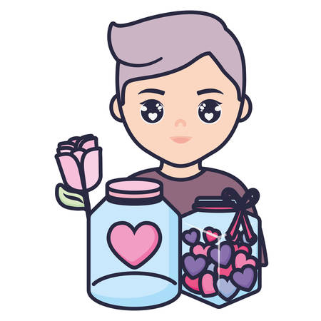 teenager boy young with jars and rose vector illustration designのイラスト素材