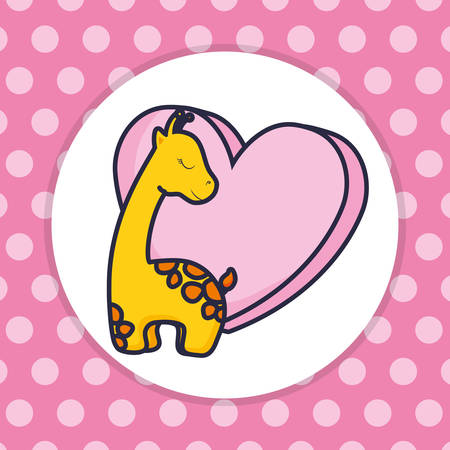 cute and little giraffe with heart character vector illustration designのイラスト素材