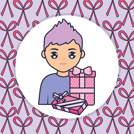 teenager boy young with love gifts vector illustration designのイラスト素材