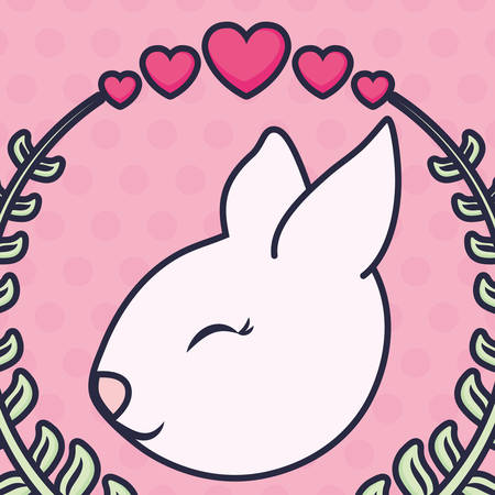cute and little rabbit with wreath and hearts vector illustration designのイラスト素材