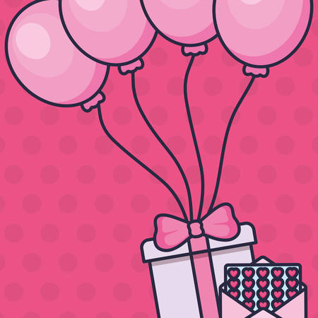 gift box present with balloons helium vector illustration designのイラスト素材
