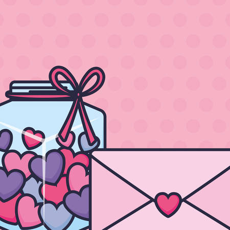 cute mason jar with love hearts and envelope vector illustration designのイラスト素材