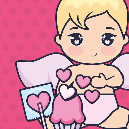 little cupid baby with cupcake vector illustration designのイラスト素材