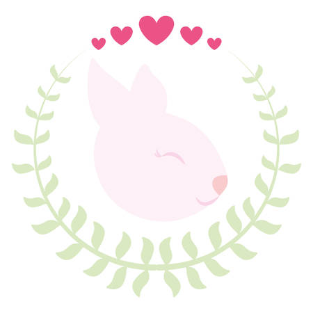cute and little rabbit with wreath and hearts vector illustration designのイラスト素材