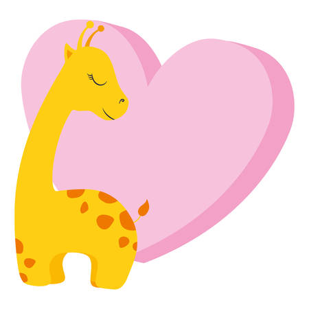 cute and little giraffe with heart character vector illustration designのイラスト素材