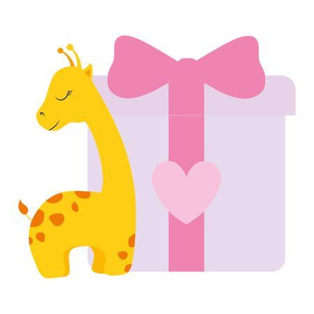 gift box present with giraffe vector illustration designのイラスト素材