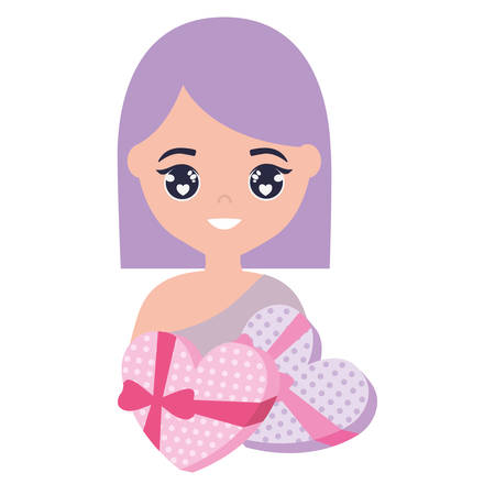 cute and little girl with heart gift vector illustration designのイラスト素材