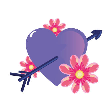 heart with arrow flowers love happy valentines day vector illustrationのイラスト素材