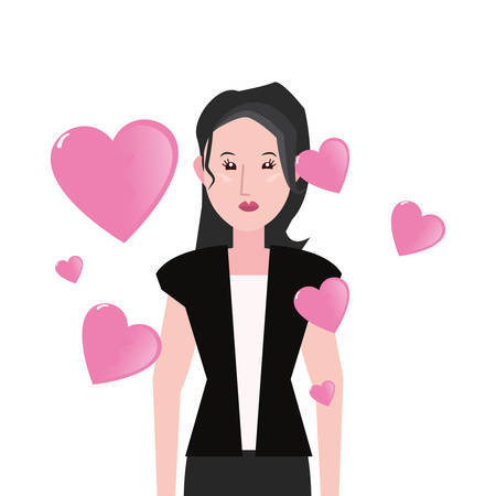 woman and hearts love happy valentines day vector illustrationのイラスト素材