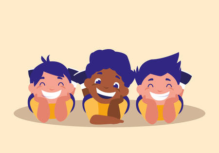 group of cute little boys happy vector illustration designのイラスト素材