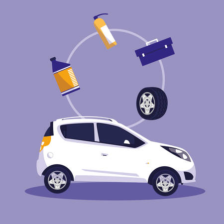 white car with equipment set vector illustration designのイラスト素材
