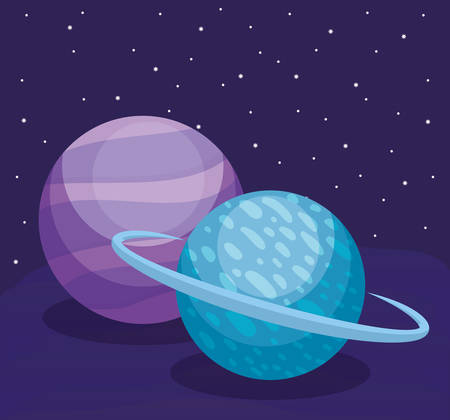 neptune and Uranus planets over space background, colorful design. vector illustrationのイラスト素材