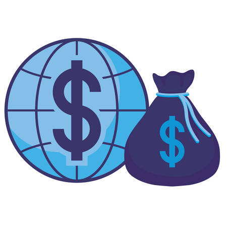 money bag and global sphere icon over white background, vector illustrationのイラスト素材