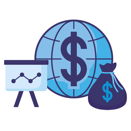 money bag and global sphere icon over white background, vector illustrationのイラスト素材