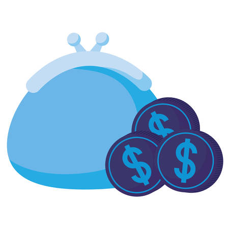money coins and purse over white background, vector illustrationのイラスト素材