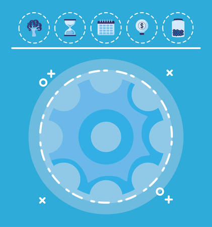 gear wheel and money related icons over blue background, vector illustrationのイラスト素材
