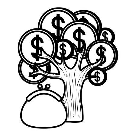 purse and Money tree icon over white background, vector illustrationのイラスト素材