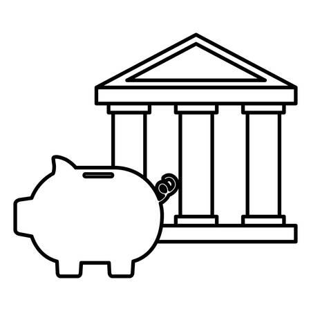 piggy bank and Bank building over white background, vector illustrationのイラスト素材