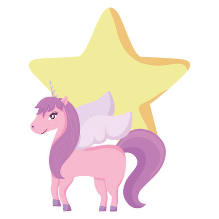 cute unicorn and star over white background, vector illustrationのイラスト素材
