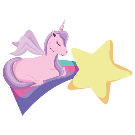 Magic unicorn and shooting star over white background, vector illustrationのイラスト素材