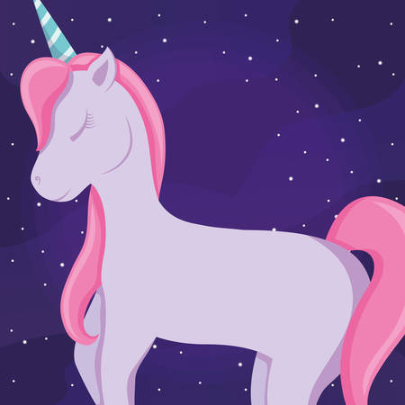 cute unicorn icon over purple background, colorful design. vector illustrationのイラスト素材