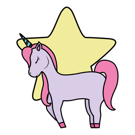 cute unicorn and star over white background, vector illustrationのイラスト素材