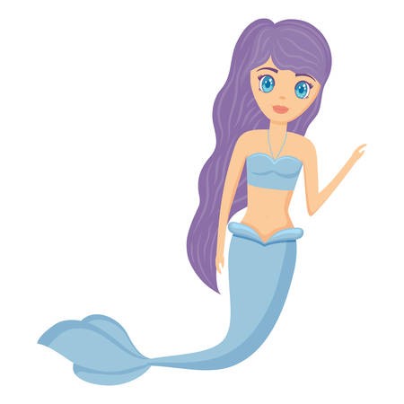 Cute mermaid icon over white background, vector illustrationのイラスト素材