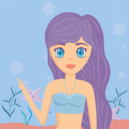 Cute girl icon over sea background, colorful design. vector illustrationのイラスト素材