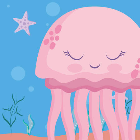 cute jellyfish icon over white background, vector illustrationのイラスト素材