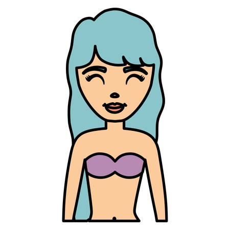 Cartoon Young girl smiling icon over white background, vector illustrationのイラスト素材