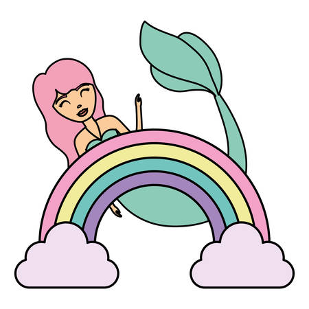 cute mermaid and rainbow over white background, vector illustrationのイラスト素材