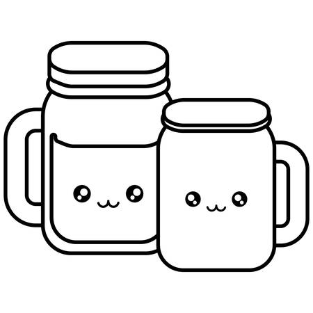 cute beverage jars kawaii characters vector illustration designのイラスト素材