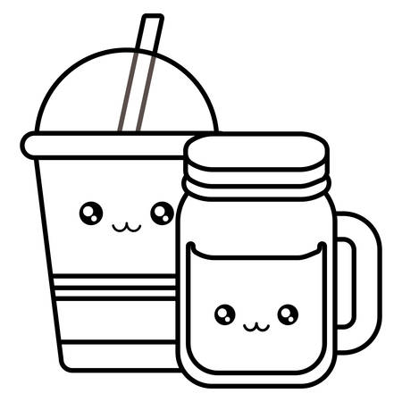 plastic cup container and jar kawaii characters vector illustration designのイラスト素材