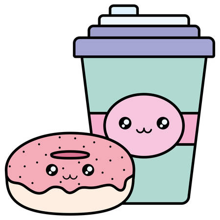 sweet donuts and drink kawaii character vector illustration designのイラスト素材