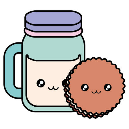 cute beverage jar with cookies kawaii characters vector illustration designのイラスト素材