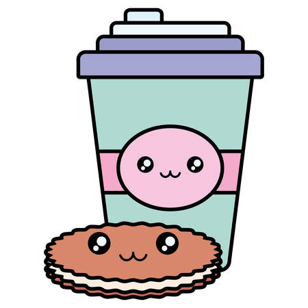 plastic cup container and cookies kawaii characters vector illustration designのイラスト素材