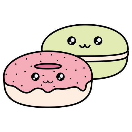 sweet candy with donut kawaii characters vector illustration designのイラスト素材