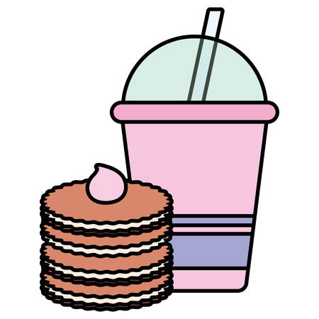 plastic cup with straw and cookie vector illustration designのイラスト素材
