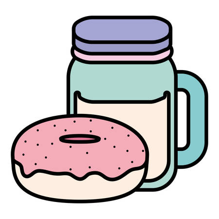 cute beverage jar with donut vector illustration designのイラスト素材