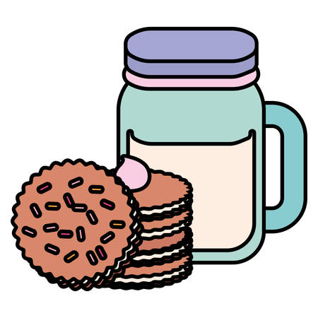 cute beverage jar with cookies vector illustration designのイラスト素材