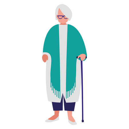 cute grandmother with cane vector illustration designのイラスト素材